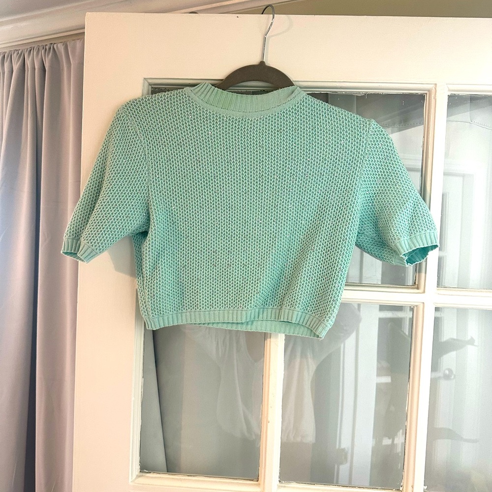 Cropped blue sparkle sweater